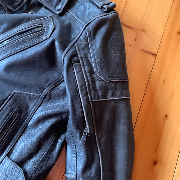 Black Brand Neanderthal Leather Motorcycle Jacket Black - Men's Large - Picture 7 of 11